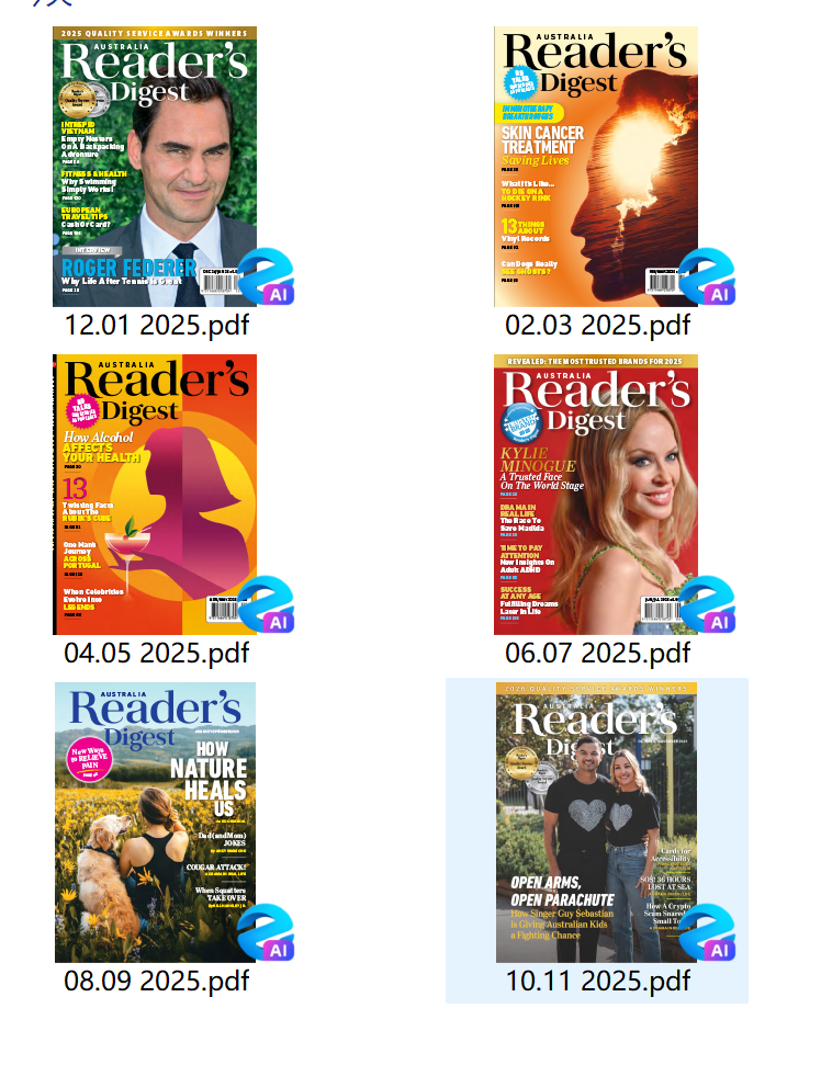 《Reader’s Digest AU》读者文摘澳大利亚版2025年合集1-12月杂志PDF下载