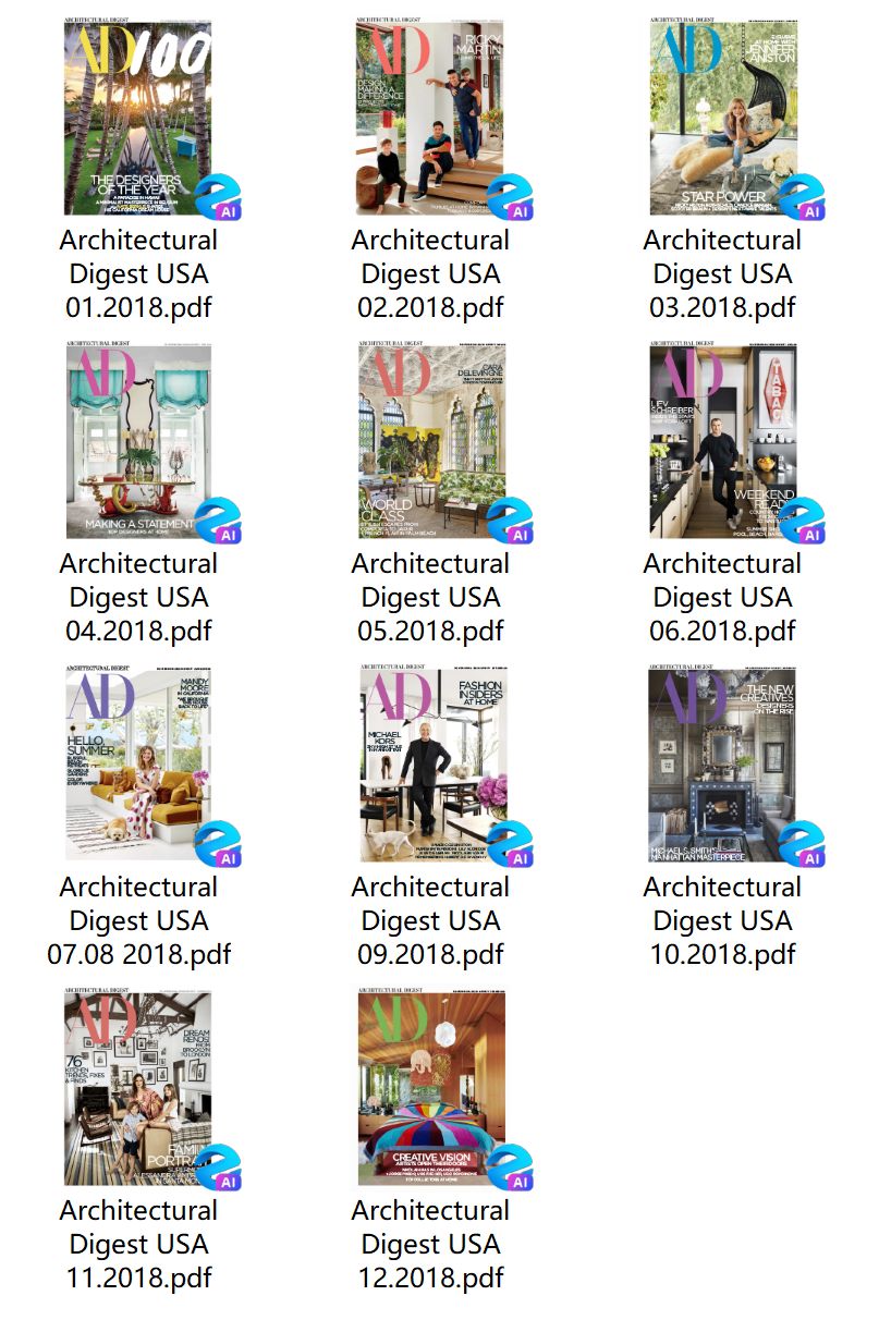 Architectural Digest USA 2018年合集建筑文摘杂志AD美版PDF高清